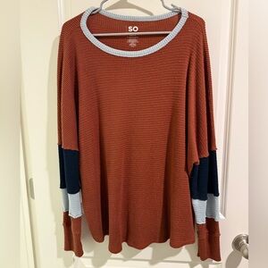 SO Modern rust and Blue Crew Neck Sweater
